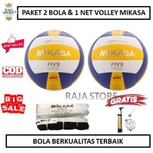 PAKET 2 BOLA VOLLY MIKASA 2200 SUPER GOLD DAN NET VOLI MIKASA GOLD - BOLA VOLI & NET SIAP MAIN