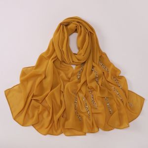 LUMINELLEB Rhinestone Imitation Pearl Chiffon Hijab Shimmer Beads Breathable Soft Head Wrap New Elegant Malaysia Shawl Scarf Women