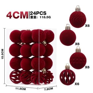 MAOMEI 24pcs/Set Nhung Đồ trang trí hình quả cầu Giáng sinh. 4CM Lấp lánh Trang trí cửa sổ Giáng sinh Sang trọng Lông tơ Quả cầu Giáng sinh Tiệc Giáng sinh