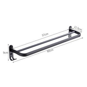 High Quality Aluminum Towel Bar Wall Mounted Towel Rack Hanger Bathroom Toilet Kitchen Storage Rack No Punching 浴室架 毛巾架 Bathroom Towel Rack Double Towel Bar Toilet Bathroom with Hook Storage Rack