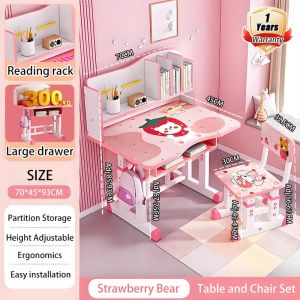 NAIJIA Adjustable Kids Study Set - Meja Belajar Anti-Tip Design Home Learning Set for Kids