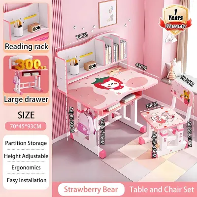 NAIJIA Adjustable Kids Study Set - Meja Belajar Anti-Tip Design Home Learning Set for Kids