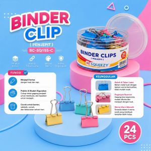 SQUEEZY Binder Clip Pastel | Penjepit Kertas Binder Clip Sekolah Kantor | Klip Kertas Dokumen | BC-SQ No.155 No.200 No.260