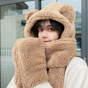 Nón Lông Tai Gấu 3 Trong 1 Kiêm Khăn Cổ Và Bao Tay - 100style
