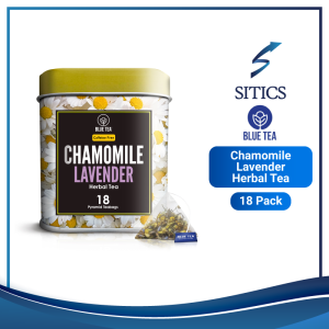 Blue Tea Chamomile with Lavender Flower Herbal Tea - 18 Pyramid Tea Bags Premium Tin Pack SITICS
