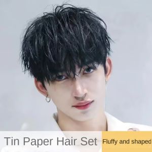 Silk Top - tin foil ironing 100% Human Hair Mens Toupee Fashion And Handsome Style Hair Piece Breathable Net Hair Replacement Natural Color Short Hair Wig For Men