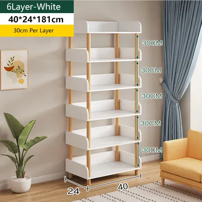 WAROOM 5/6 Tiers Multipurpose BookShelf Wooden Shelves Rack Office File Storage Rack Simple Floor Rack Home Organiser Bookcase Utility Book Shelf Rack Almari Rak Buku Kayu Murah 书架