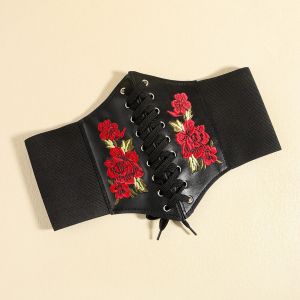 Women Black Tied Waspie Belt Medieval waistband Lace-up Cinch Belt Corset Elastic Waist Belt Adult