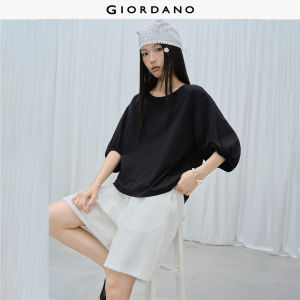 Giordano Women Eyelet embroidered lantern sleeve tee Free Shipping 18326904