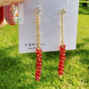 [Treetop Culture] Korean 925 Silver Needle Crystal Ladyss long drop earring stud gold plated