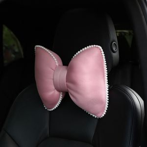 SFJHF Anti-fatigue Auto Headrest Bowknot Brethable Waist Cushion Neck Protector Cushion Ice Silk Car Waist Pillows For Women