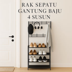Rak Gantung Multifungsi 3 in 1 dengan Rak Penyimpanan dan Rak Sepatu untuk Baju Tas & Topi