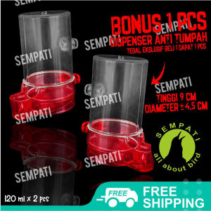 SEMPATI Cepuk Tabung Dispenser Kenari Elite Song Tempat Pakan Minum Burung Kenari Lovebird Pleci Hamster Dispenser Tabung Bulat Elite Song 1 Set Wadah Makan Minum Burung Anti Tumpah