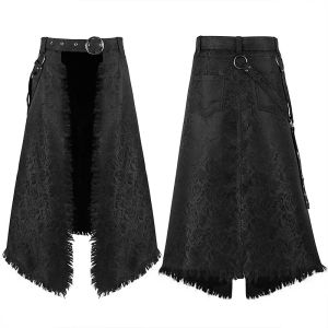 Medieval Gothic Mens Half Skirt Jacquard Steampunk Stylish Kilt Open Front Harujuku Burlesque Fringe Traditional Skirts