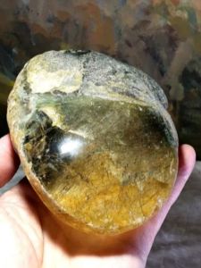 Gegegems Collection large raw Black Rutilated Quartz pebble (with a small portion polished to reveal its internal beauty) [Natural crystal]