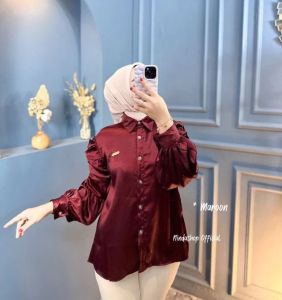 baju wanita lengan balon atasan barbie cradenza silk terbaru polos lengan panjang