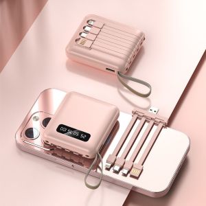 20000mAh Portable Charger Built-in charging cable lightning/Android/TypeC LED display lighting Mini power bank KC78