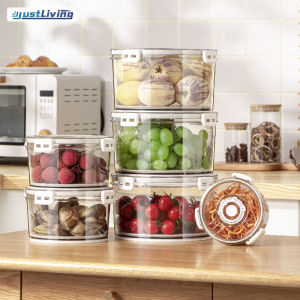 JustLiving Round Refrigerator Storage Box Set Sealed Fruit Fresh-keeping Box Preferred PET Transparent Drain Sealed Food Preservation Box BPA Free