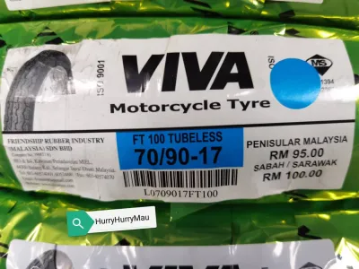Viva FT100 70/90-17 & 80/90-17 COMBO Tubeless Tyre (Bunga TT COMBO) (250.17 / 250-17/2.50-17 TL) (275.17 / 275-17 /2.75-17 TL) FT100 TUBELESS Tyre (Tayar Bunga TT TUBELESS Saiz 17) TAYAR EX5 DASH TAK Pakai TiubTAYAR TL EX5 DASH 100% Ori TAYAR BUNGA TT