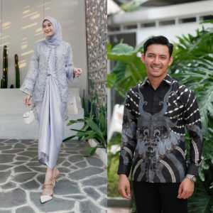 Couple Humaira Dress Lilit Kemeja Batik Lengan Panjang Gamis Kombinasi Outer Cardigan Brokat Payet Mutiara Modern