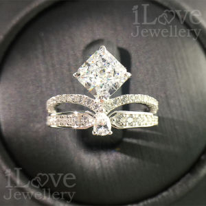 iLove Jewellery 925 Sterling Silver 18K White Gold Plated 1.0ct Crown Row Diamond Ring Cubic Zirconia Jewelry Engagement Women Fashion Gift ILR029