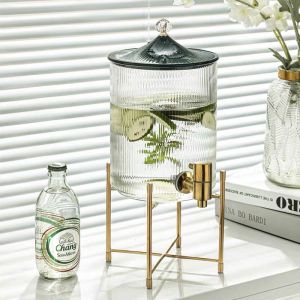 Vision Nordic Gravity Water Dispenser Glass Beverage Dispenser Standing Juice Cold Drink Barrel with Faucet High Temperature Resistant Drink Jug Large Capacity Cold Water Bottle