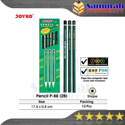 Pensil Kayu Joyko Hijau 2B P88 / P 88ER Erasable ( Pensil + Penghapus ) / Pensil Raut Trifelo TF 6161 / P 88 ER / Wooden Pencil TF-6161 / P-88ER Jual Pak