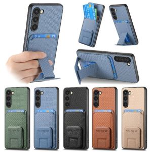 Phone Case for Samsung Galaxy S24 S23 S22 S21 S20 FE Note 20 Plus Ultra Back Casing Folding Bracket Card Slost Carbon Fibre Cover