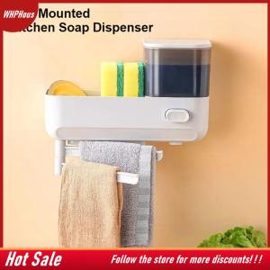 【COD】🔥🔥🔥 With Drain Tray Wall Mounted Soap Dispenser With Sponges Holder Hand Press Dishwashing Liquid Holder Large Capacity Waterproof
