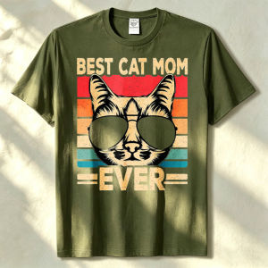 [Local Stock] HBESTY  Best Cat Mom Ever Funny Cat Lover Retro Cat Women T-Shirt  Harajuku Men Clothing Funny Outdoors High Quality Cotton Short-sleev