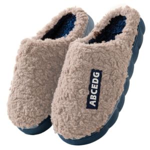 FUTUI Ins Letter Plush Warm Slippers Non-Slip Patchwork Soft Home Slippers Anti Slip Thicken Winter Indoor Slippers Indoor