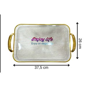 Nampan Kotak / Nampan Lebar / Nampan Gold / Tray / Wadah Buah Snack Pegangan / Handle Gold Multifungsi Mewah