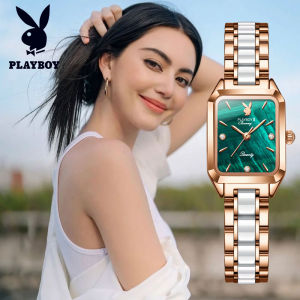 PLAYBOY Watch For Women 2023 Waterproof Original Genuine Ceramics Stainless Steel Belt Square Quartz Casual Watch