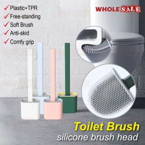Toilet Brush and Holder Silicone Free Standing Flat Head Bathroom Cleaning Brush Set / Berus Jamban Silikon