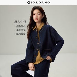 Giordano Women Topstitch pockets round neck denim jacket Free Shipping 05376669