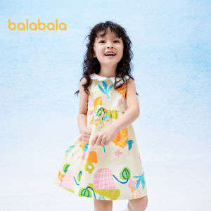 Balabala Girls Dress Baby Kids 2024 New Summer Childrens Sleeveless Small Fresh Print