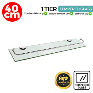 FK-12101 40cm Upgraded Tempered Glass Stainless Steel Bathroom Wall Glass Shelf Wall Mounted Toilet Shelve Rack Shelf