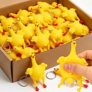 NAELIN Funny Design Egg Laying Chicken Keychain Key Ring Attachment Toy Novelty Keychain Gift Portable Stress Relief Keychain