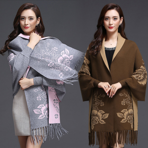 Doublesided shawl knitwear scarf cardigan cape