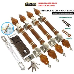 1 satu set handle pintu kunci panjang 50 cm / gagang pintu rumah / tarikan pintu rumah / pegangan pintu rumah coklat natural