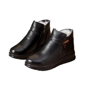 LUQUTCR Fashion Winter Women Leather Ankle Boots Female Thick Plush Warm Snow Boots Mother Waterproof Non-slip Booties