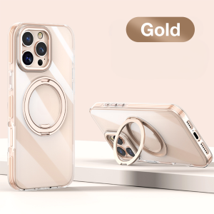 Sanptoch 360° Rotatable Magnetic Stand Phone Case For iPhone 17 16 15 14 13 Pro Max Soft TPU Edge + Hard Acylic Clear Cover For iPhone 17 Air 16 15 14 Plus Military Protection Casing with Mag Alloy Holder