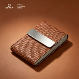 Personalized Name Business Card Holder Weave Pattern Leather Name Card Holder Slim Metal Magnetic Flap Pocket Business Card Case