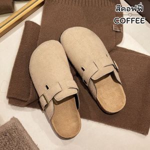 รองเท้าเปิดส้นหนังกลับ รองเท้าแฟชั่นปิดนิ้วเท้า พื้นนุ่ม แบบลำลองสำหรับใส่กลางแจ้ง กันลื่น ระบายอากาสได้ดี น้ำหนักเบา สบายเท้า