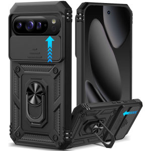 Slide Camera Lens CoverBuilt-in 360 Rotate Ring Stand Dual Layer Shockproof Protective Phone Case for Google Pixel 10 Pro XL CasePixel 10 Pro CasePixel 10 CasePixel 9 Pro XL CasePixel 8 Pro/8A/7 Pro/7A/6 Pro/6r