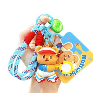 Sporty Cartoon Bear Keychain Backpack Decoration Cute Butter Theme Lightweight Gift Bag Pendant For Birthday Party