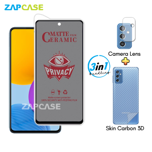 Paket 3in1 Anti Gores Layar Privasi Samsung M52 5G Free Tempered Glass Camera dan Skin Carbon