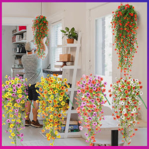 Hanging Artificial Plant & Plastic Pot Artificial Flower Plant Leaves Garden Home Decor Bunga Hiasan