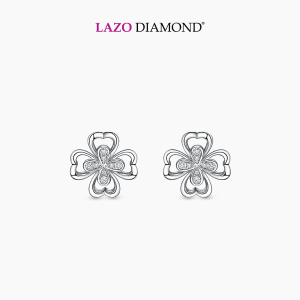 LAZO DIAMOND Four-Leaf Clover and Diamond Petals Stud Earrings in 9k White Gold