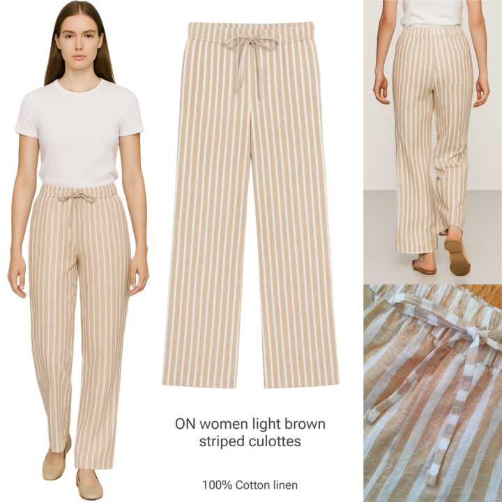 ON women light brown striped culottes/CELANA KULOT LINEN WANITA